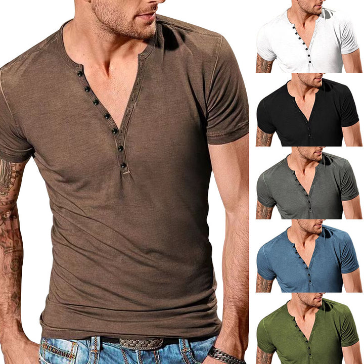 Herren Kurzarm Henley-T-Shirt mit Knopfleiste und weichem Baumwollmix Echoarchiv