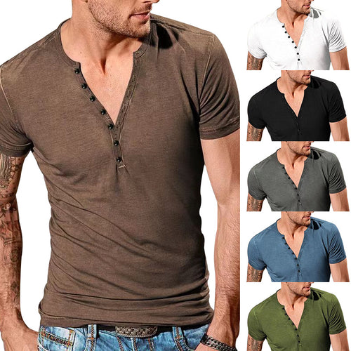 Herren Kurzarm Henley-T-Shirt mit Knopfleiste und weichem Baumwollmix Echoarchiv