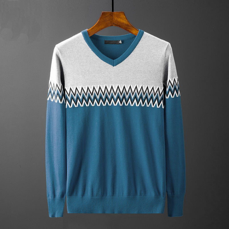 Herren eleganter V-Ausschnitt Pullover mit grafischem Muster Echoarchiv