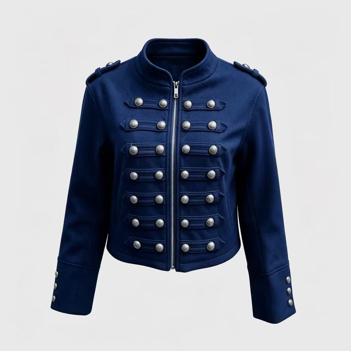 Damen Kurzjacke im Military‑Stil mit Stehkragen, Zierknopfleiste und Schulterklappen Echo Archiv