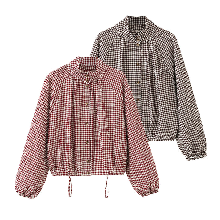 Damen Kariertes Oversize-Blouson mit Tunnelzug und Stehkragen Echo Archiv