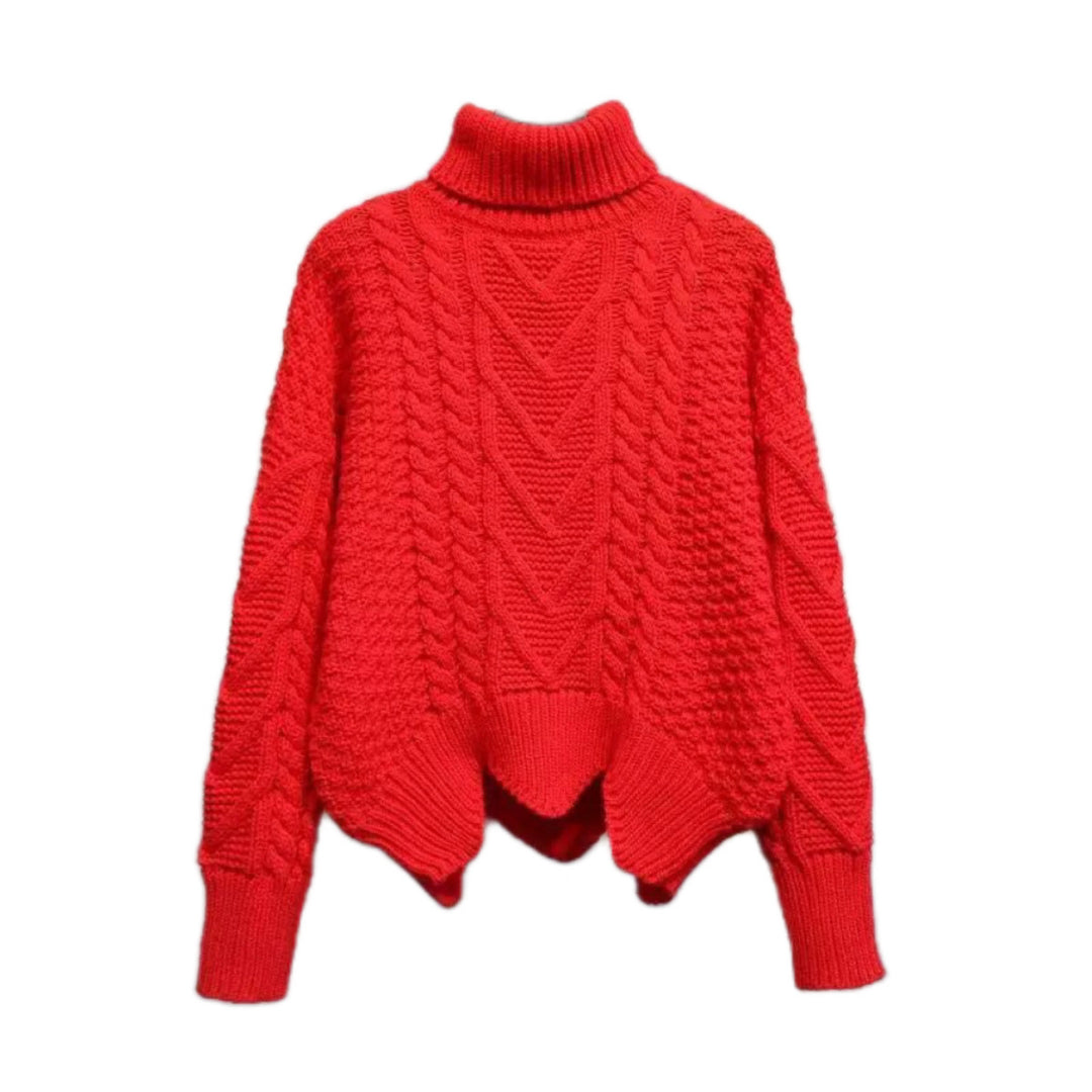 Damen Strukturiertes Cropped Zopfmuster-Chunky-Pullover mit hohem Rollkragen – Mavelle