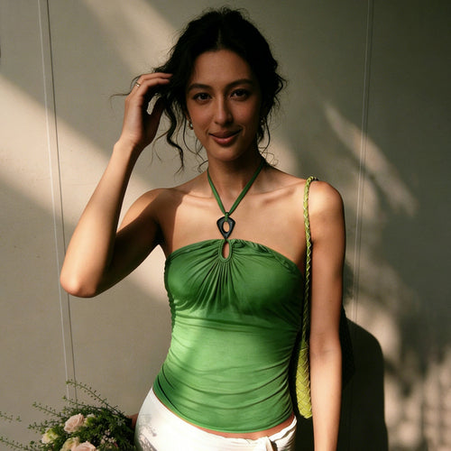Damen elegantes Tanktop mit raffinierten Rüschendetails und Bindeband Echo Archiv