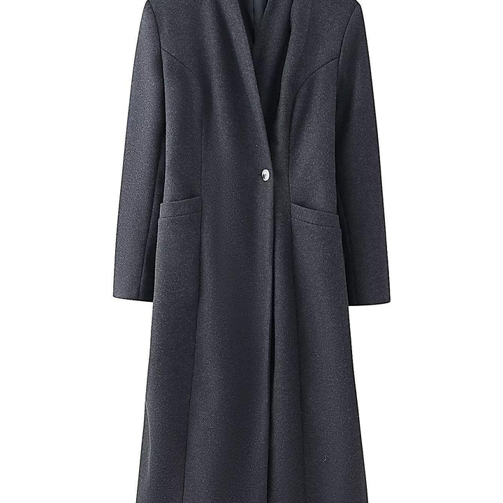 Damen Eleganter Wollmix-Langmantel mit schalkragenloser Optik und Ein-Knopf-Verschluss Echo Archiv