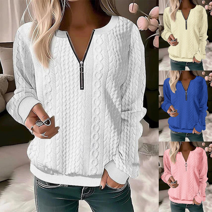 Damen Strickpullover mit Zopfmuster und halbem Reißverschluss Echoarchiv