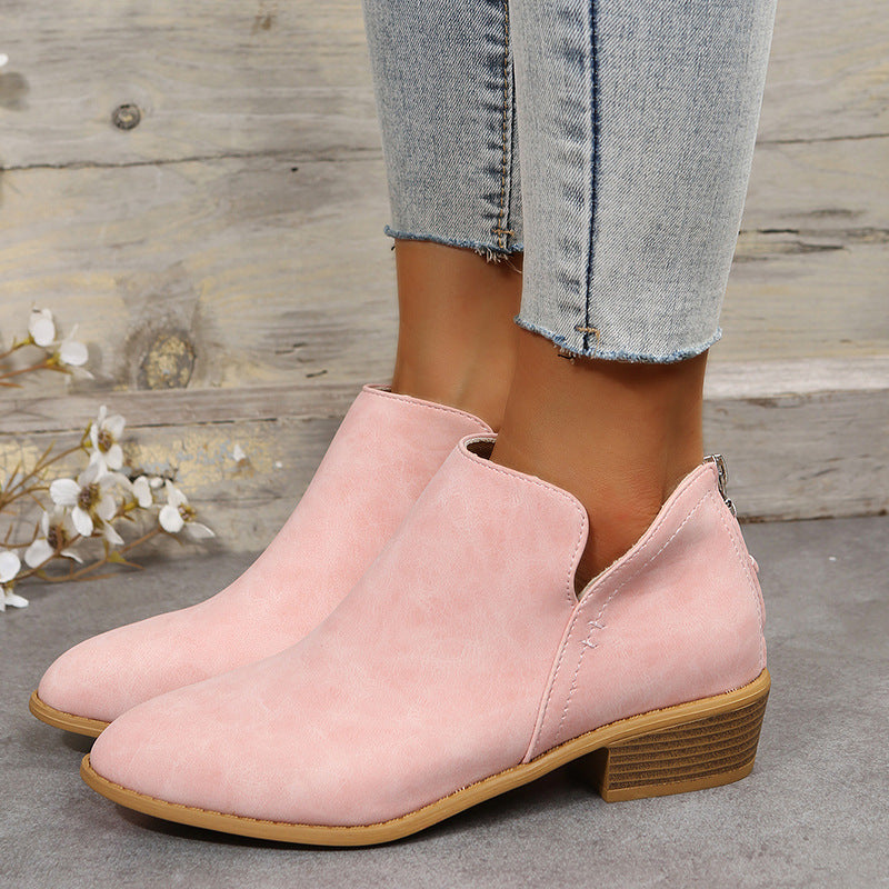 Damen nan leichte Slip-On Ankle-Boots aus Veloursimitat mit V-Ansatz, gepolstertem Komfortfußbett und gestapeltem Blockabsatz Echo Archiv