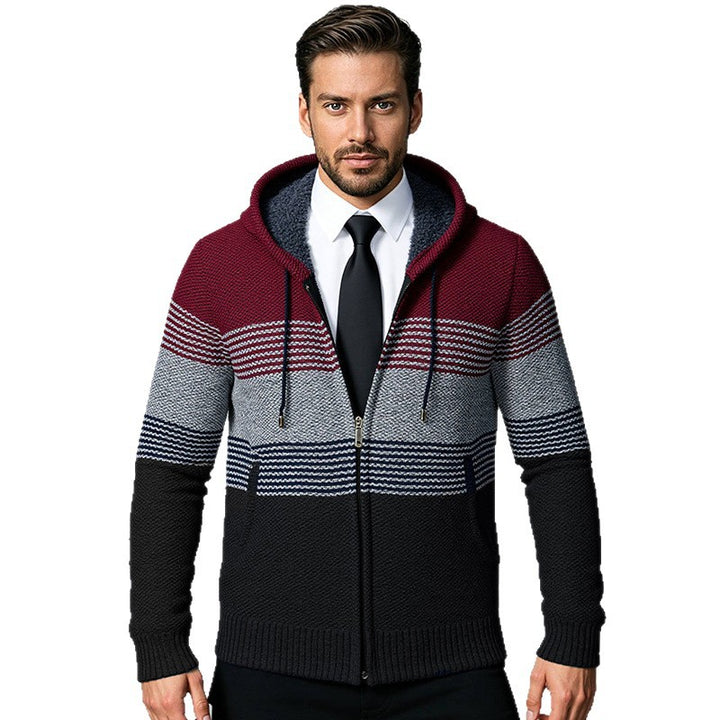 Herren Designermantel mit Kapuze und strukturiertem Strickmuster Echoarchiv