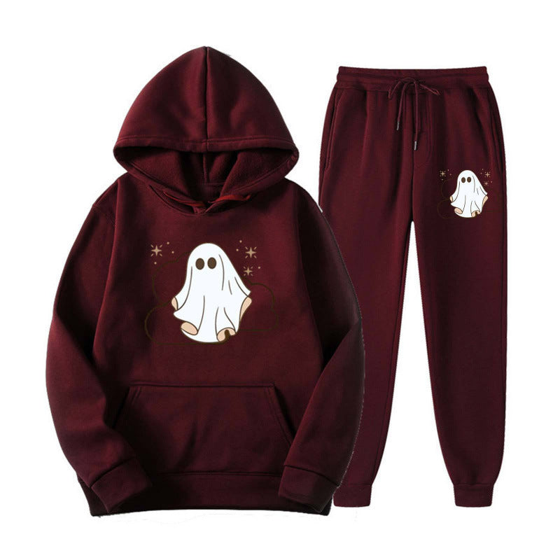 Unisex nan kuscheliger Kapuzenpullover und Jogginghose Set mit Halloween-Geistprint Echo Archiv