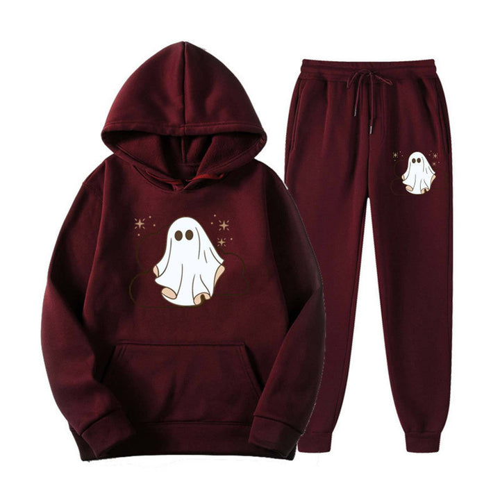 Unisex nan kuscheliger Kapuzenpullover und Jogginghose Set mit Halloween-Geistprint Echo Archiv