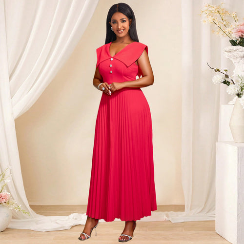 Damen plissiertes Maxikleid mit eleganten Knopfdetails Echo Archiv