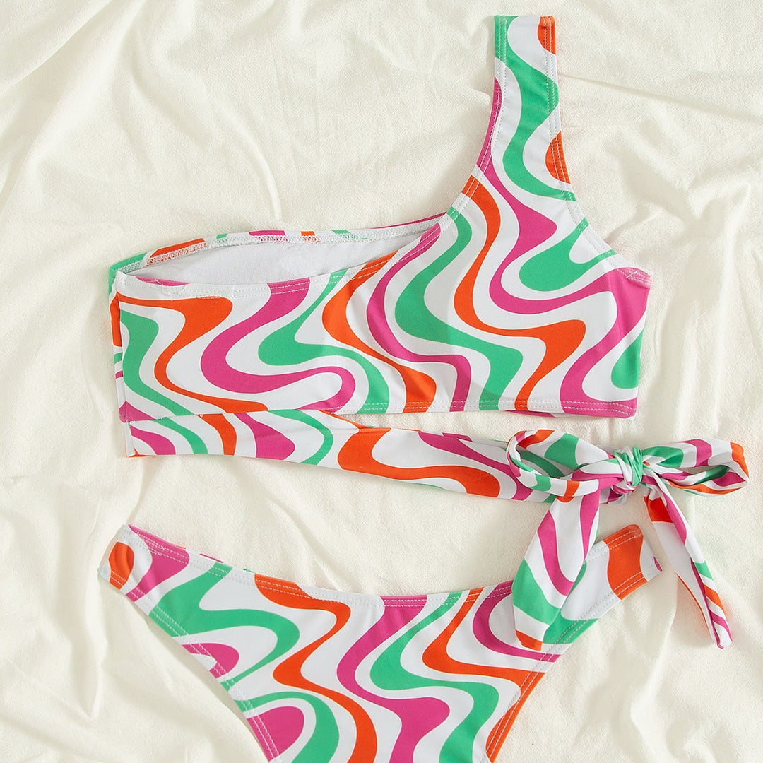 Damen asymmetrisches Bikini-Set mit buntem Wellenmuster Echo Archiv