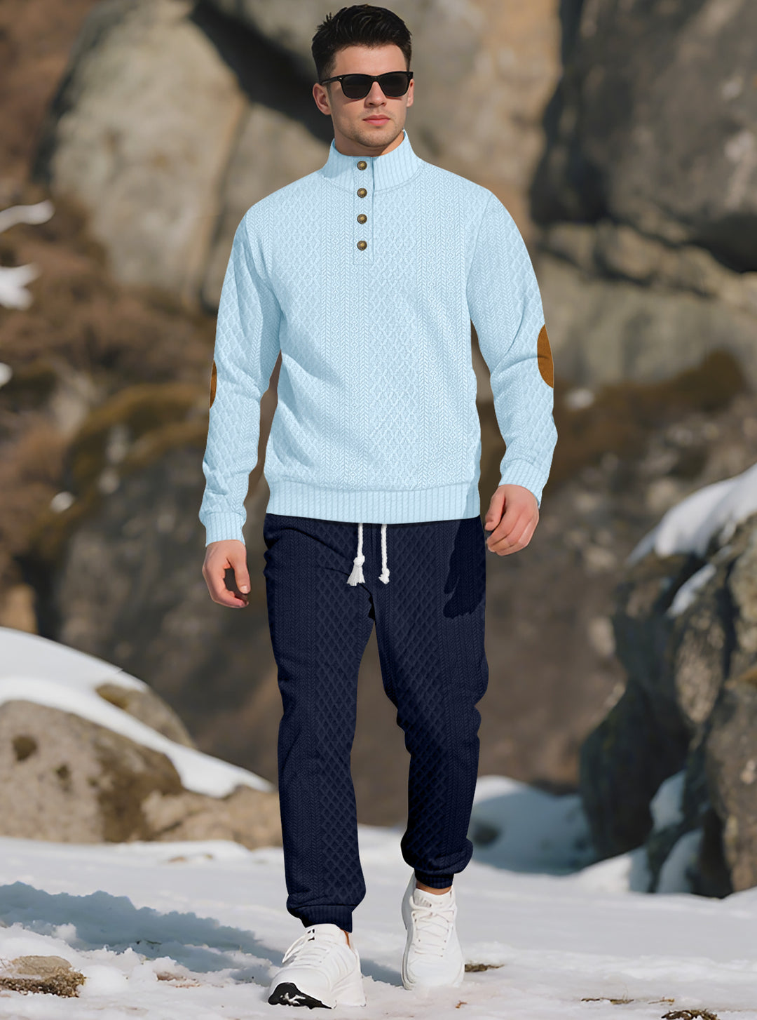 Herren Bequemer Strickpullover mit Stehkragen und modischen Knöpfen Echoarchiv