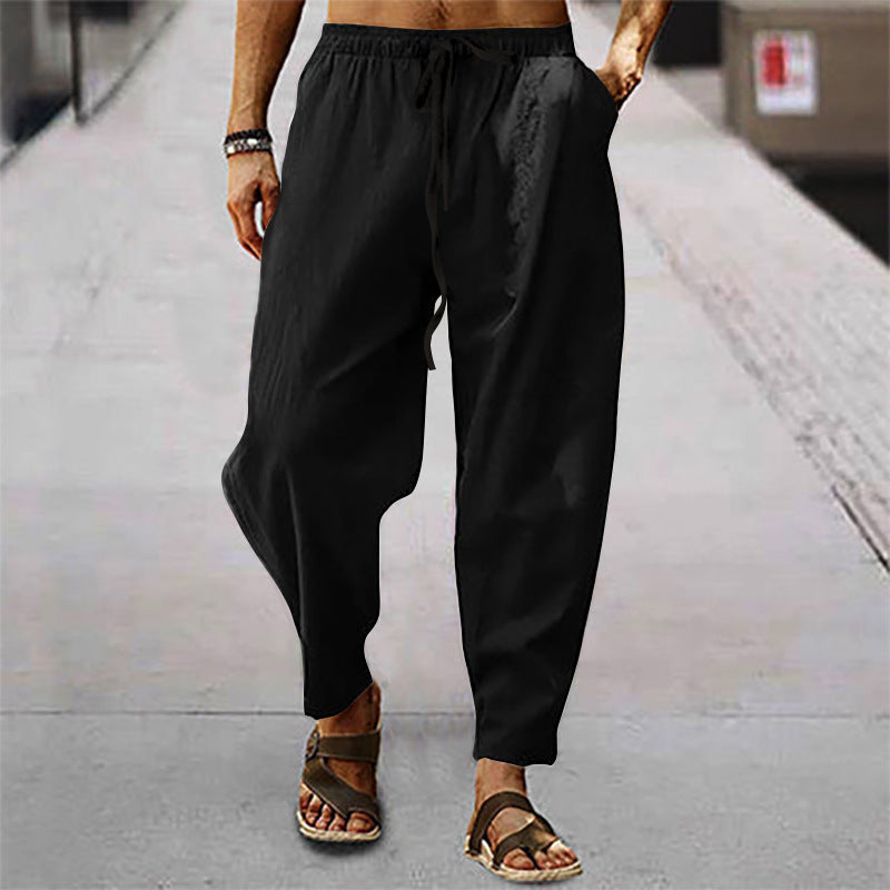 Herren nan lockere Sommer-Slouch-Hose aus Leinenmix mit elastischem Bund und konischem Knöchelabschluss Echoarchiv
