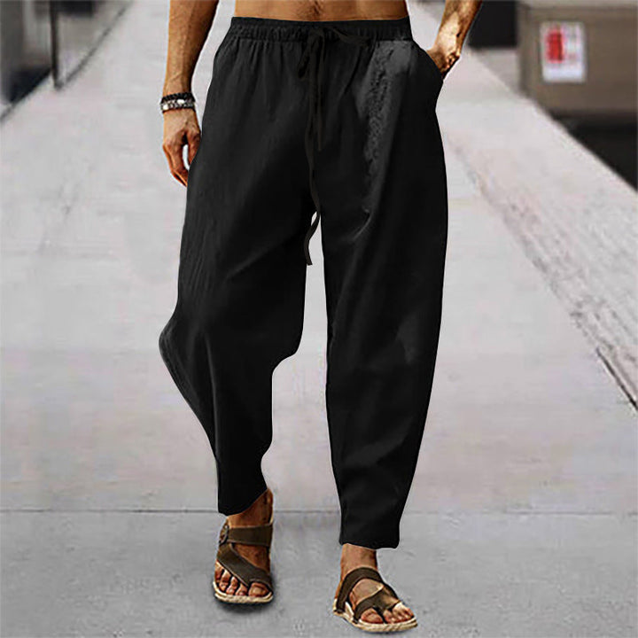 Herren nan lockere Sommer-Slouch-Hose aus Leinenmix mit elastischem Bund und konischem Knöchelabschluss Echoarchiv