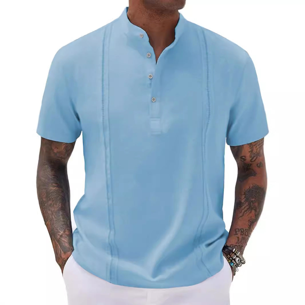 Herren Kurzarm-Henley-Shirt mit strukturierter Oberfläche und dekorativen Knöpfen Echoarchiv
