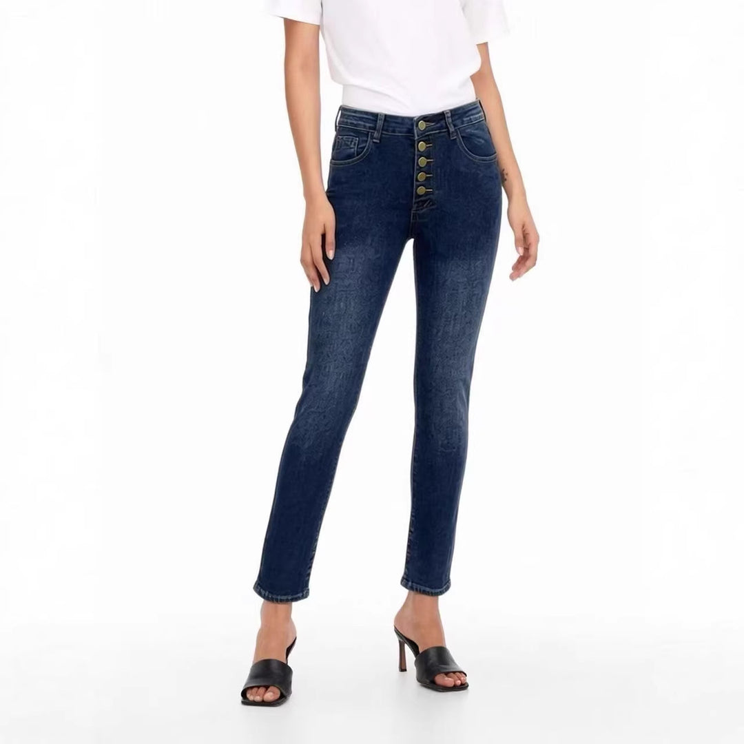 Damen Slim-Fit Jeans mit eleganter Knopfleiste und hohem Bund Echo Archiv