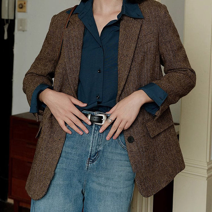 Damen Eleganter Herringbone Blazer Echoarchiv