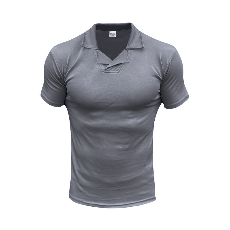 Herren nan schmal geschnittenes Kurzarm-Polo mit offenem Hemdkragen und elastischem Baumwollstretch Echo Archiv