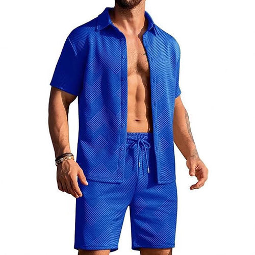 Herren modisches Kurzarmhemd und Shorts Set mit strukturiertem Design Echoarchiv