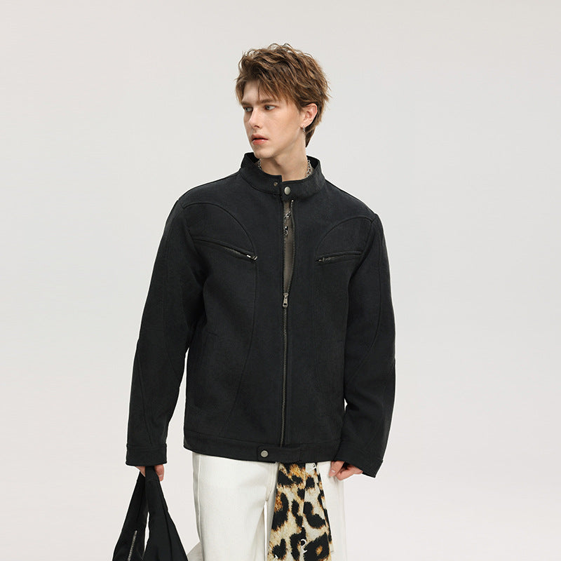 Herren Lässige Utility‑Jacke mit Stehkragen, Reißverschluss und Brusttaschen Echo Archiv