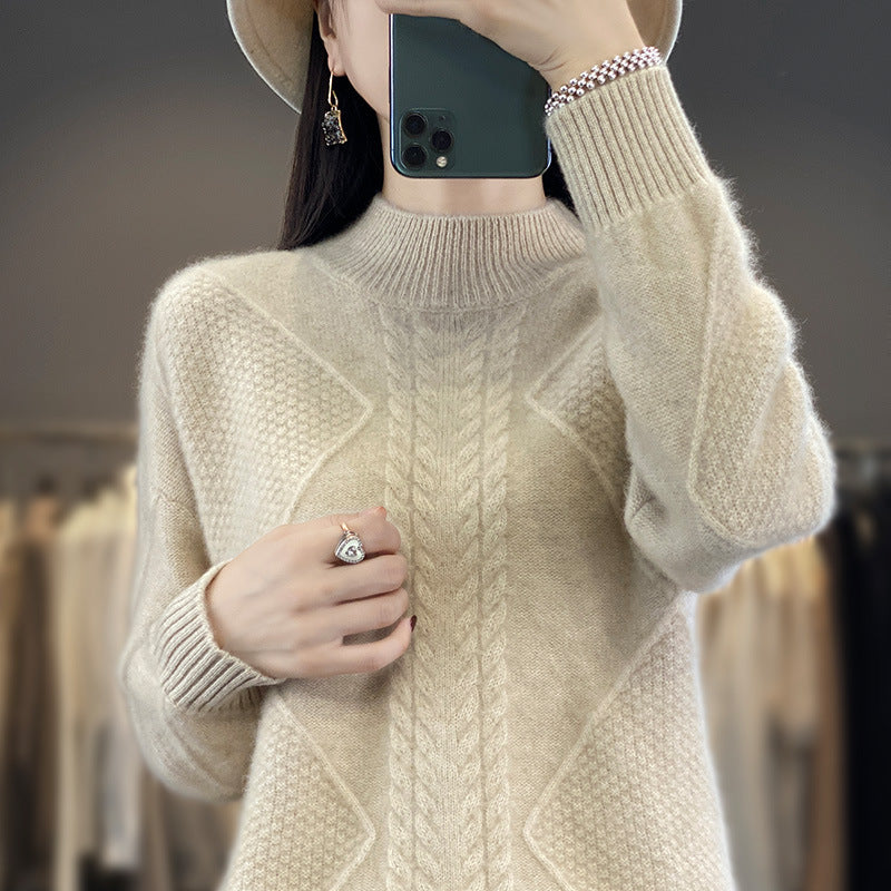 Damen Weicher Zopfstrick-Mockneckpullover mit Strukturpatches und flauschiger Mohair-Optik Echoarchiv