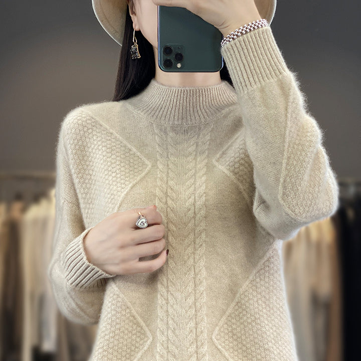 Damen Weicher Zopfstrick-Mockneckpullover mit Strukturpatches und flauschiger Mohair-Optik Echoarchiv