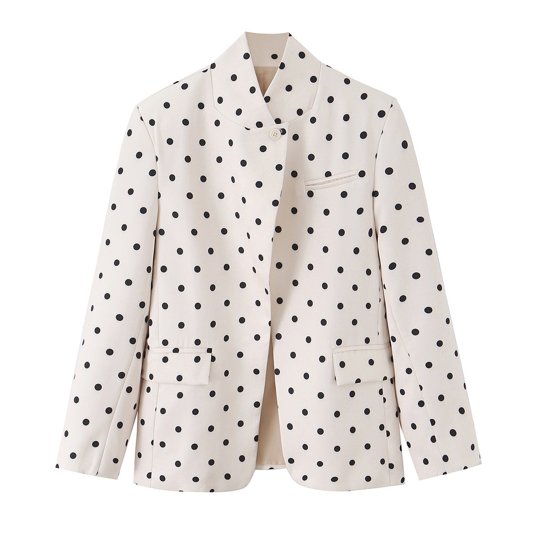 Damen Gepunkteter Boxy‑Blazer mit Stehkragen und Pattentaschen Echoarchiv