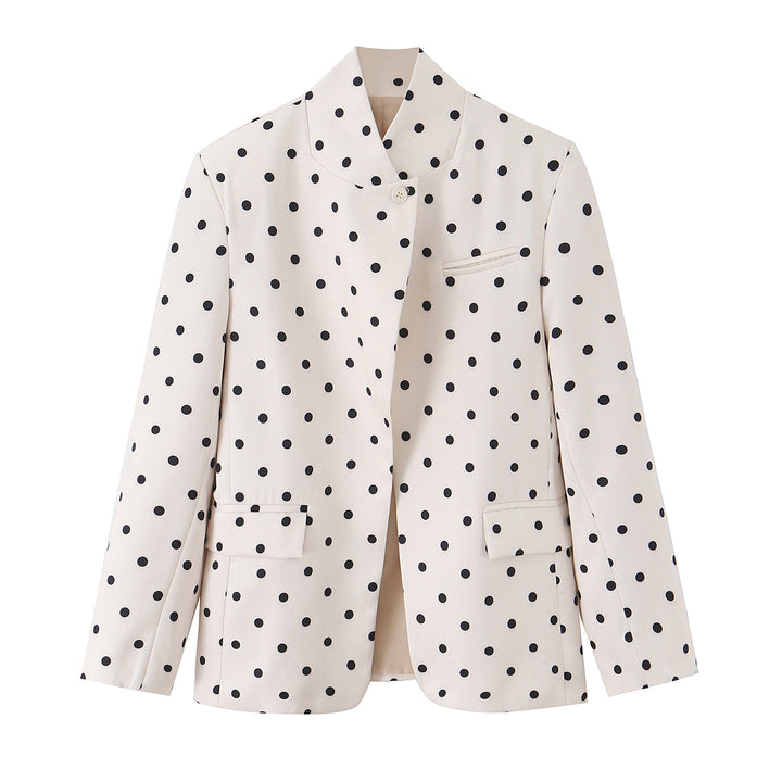 Damen Gepunkteter Boxy‑Blazer mit Stehkragen und Pattentaschen Echoarchiv