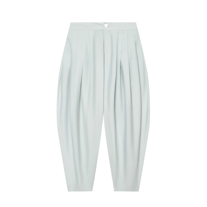 Damen Hochtaillierte plissierte Haremhose mit Kellerfalten und konischem Bein Echo Archiv