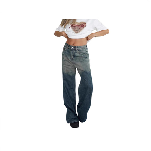 Damen lockere High-Waist Jeans mit angesagtem Farbverlauf und weitem Bein Echo Archiv