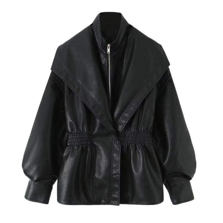 Damen Kunstlederjacke mit weitem Schalkragen und gerafftem Taillenbund Echo Archiv