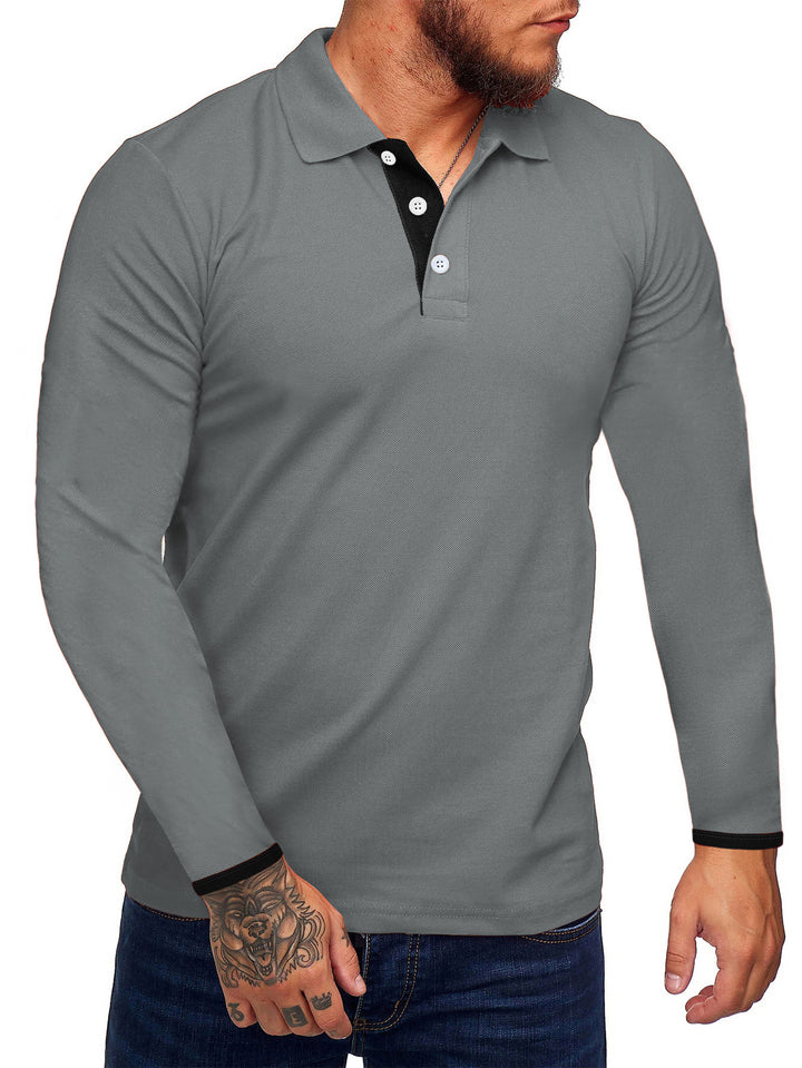 Herren Langarm-Polohemd mit kontrastierenden Knopfdetails Echoarchiv