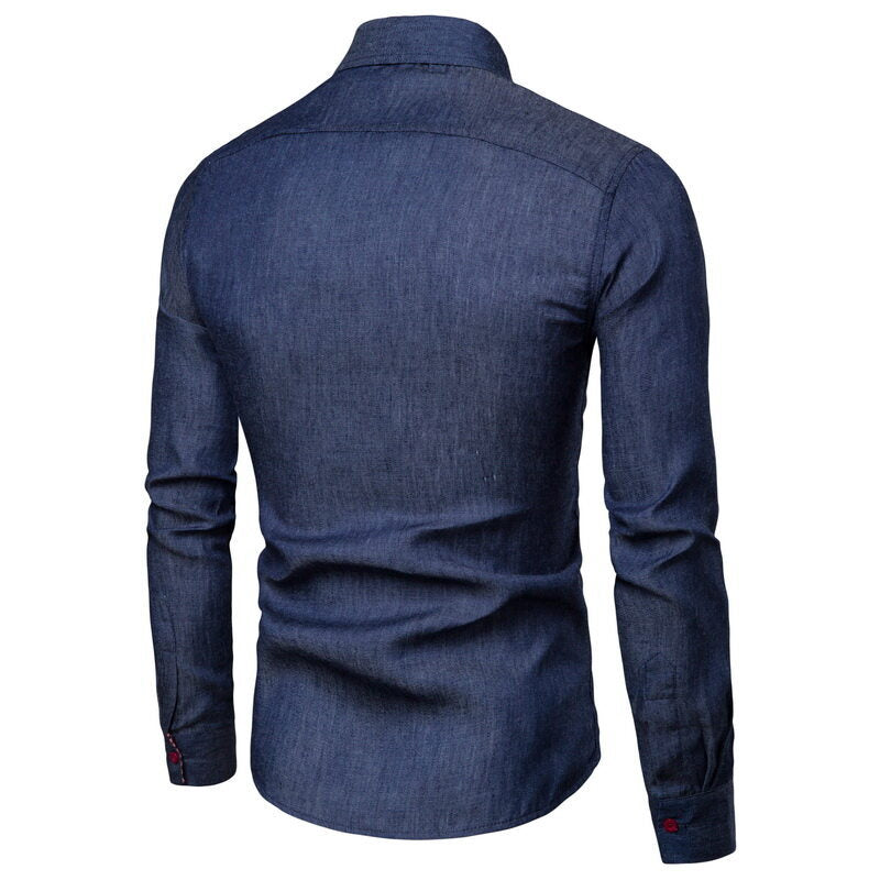 Herren Slim-Fit Stretch-Denimhemd mit Karoinnenkragen und dekorativer Brustleiste Echo Archiv