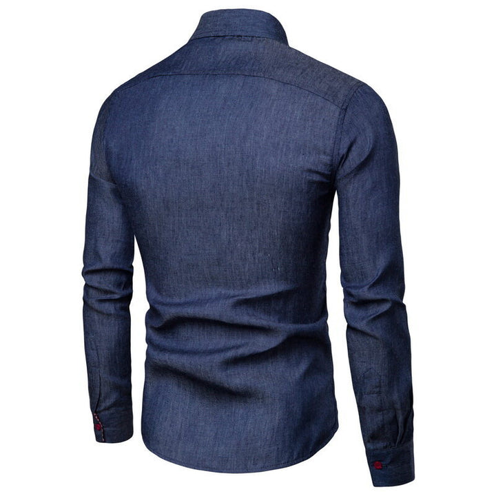 Herren Slim-Fit Stretch-Denimhemd mit Karoinnenkragen und dekorativer Brustleiste Echo Archiv