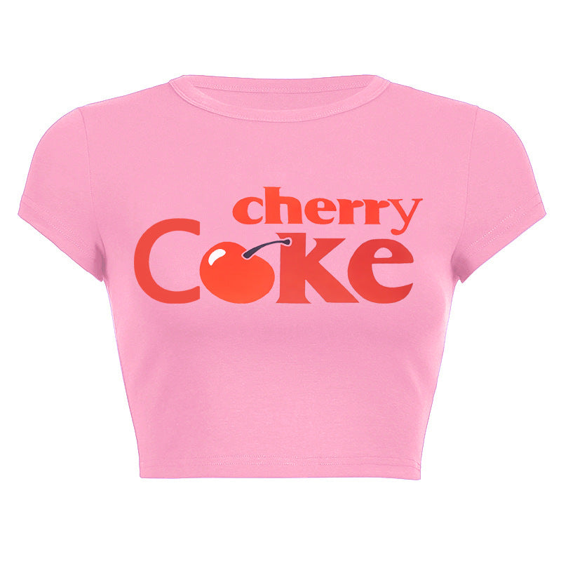 Damen Crop-Top mit kreativem Getränkedesign und figurbetontem Schnitt Echo Archiv