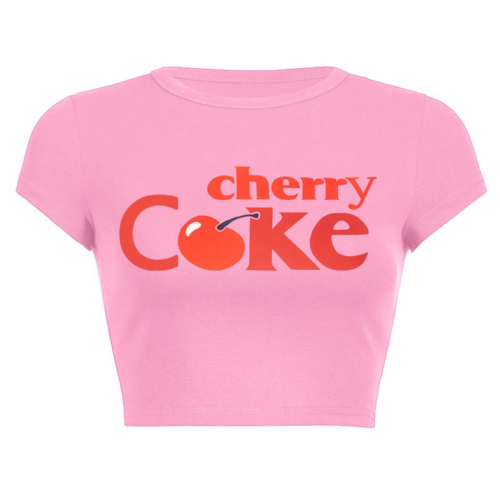 Damen Crop-Top mit kreativem Getränkedesign und figurbetontem Schnitt Echo Archiv