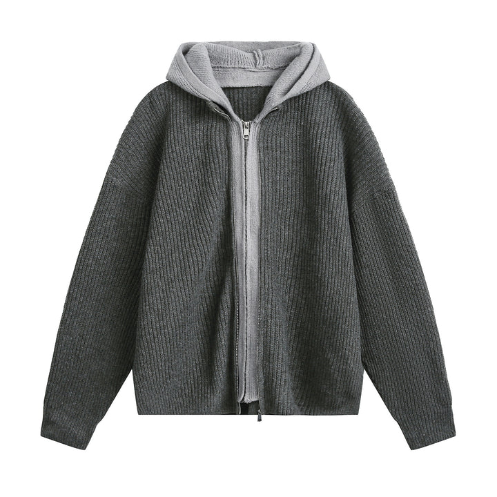 Unisex Oversize Strickjacke mit Kapuze und Reißverschluss Echo Archiv
