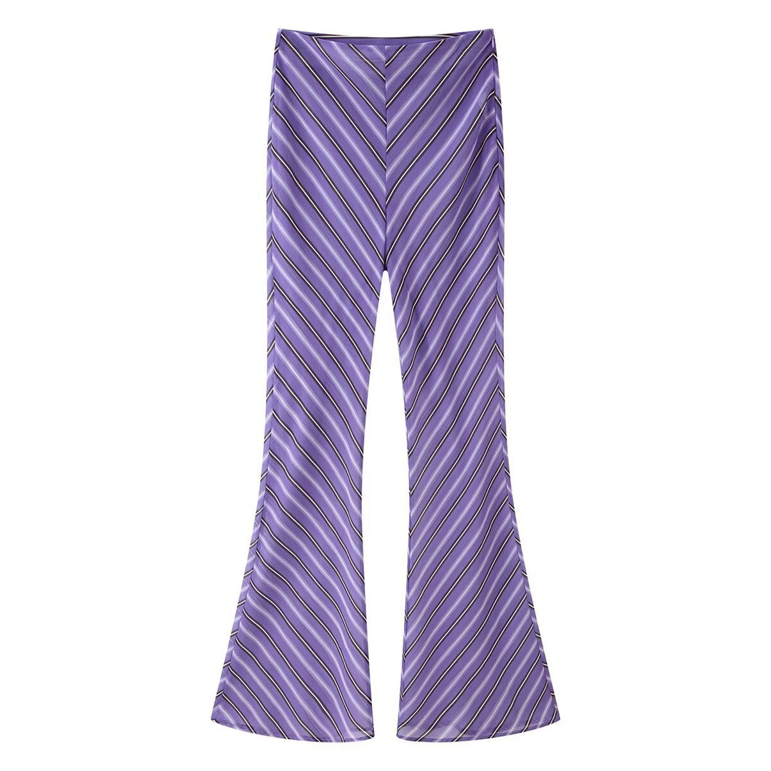 Damen Satin-Hose mit hoher Taille, weitem Schlag und diagonalem Streifenmuster Echo Archiv