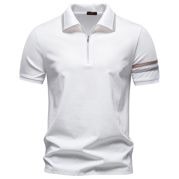 Herren nan atmungsaktives elastisches Poloshirt mit kurzem Reißverschluss und Kontraststreifen an Ärmeln Echo Archiv