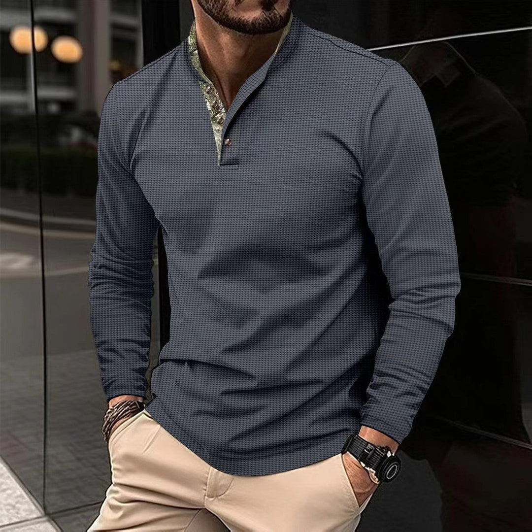 Herren elegantes Langarmshirt mit modischem Kragen und strukturiertem Design Echoarchiv