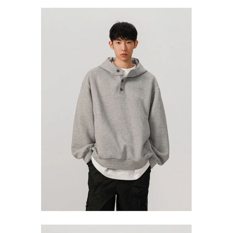 Herren Oversized Kapuzenpullover mit 3‑Knopf‑Leiste und seitlichen Eingrifftaschen Echoarchiv