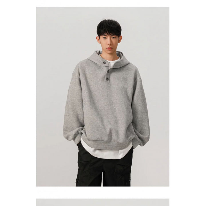 Herren Oversized Kapuzenpullover mit 3‑Knopf‑Leiste und seitlichen Eingrifftaschen Echoarchiv
