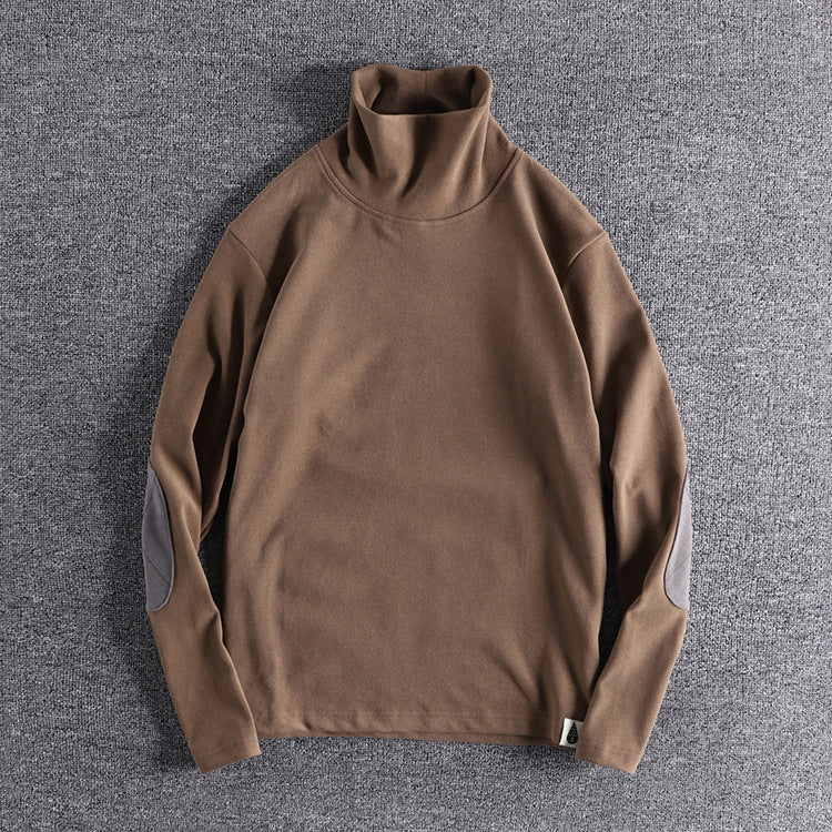 Herren Stehkragenpullover aus hochwertigem Fleece mit kontrastierenden Ellbogenpatches Echoarchiv