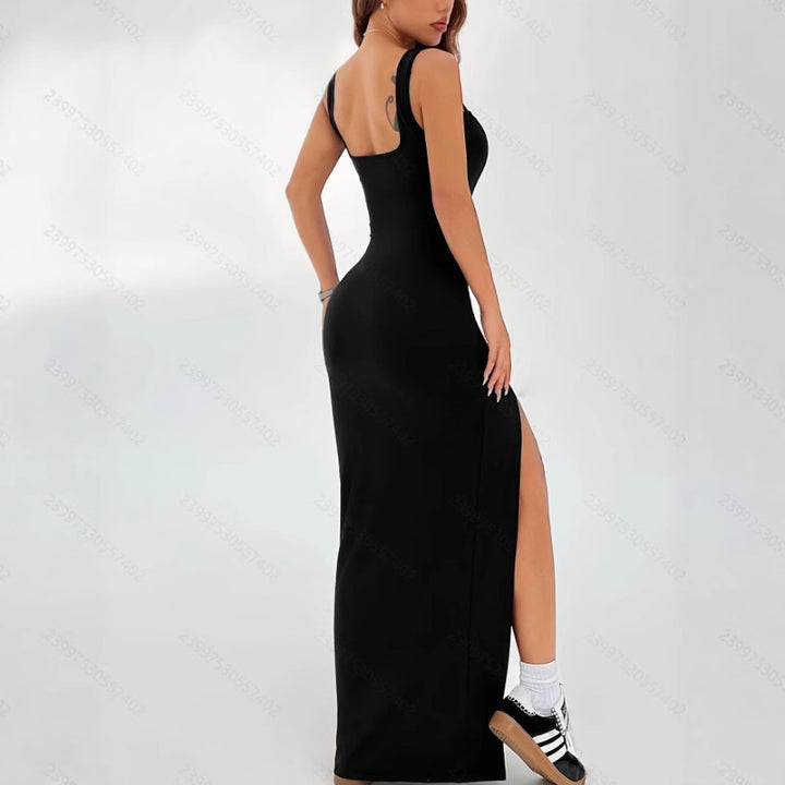 Damen Elegantes Maxikleid mit schulterfreier Silhouette und seitlichem Schlitz Echo Archiv