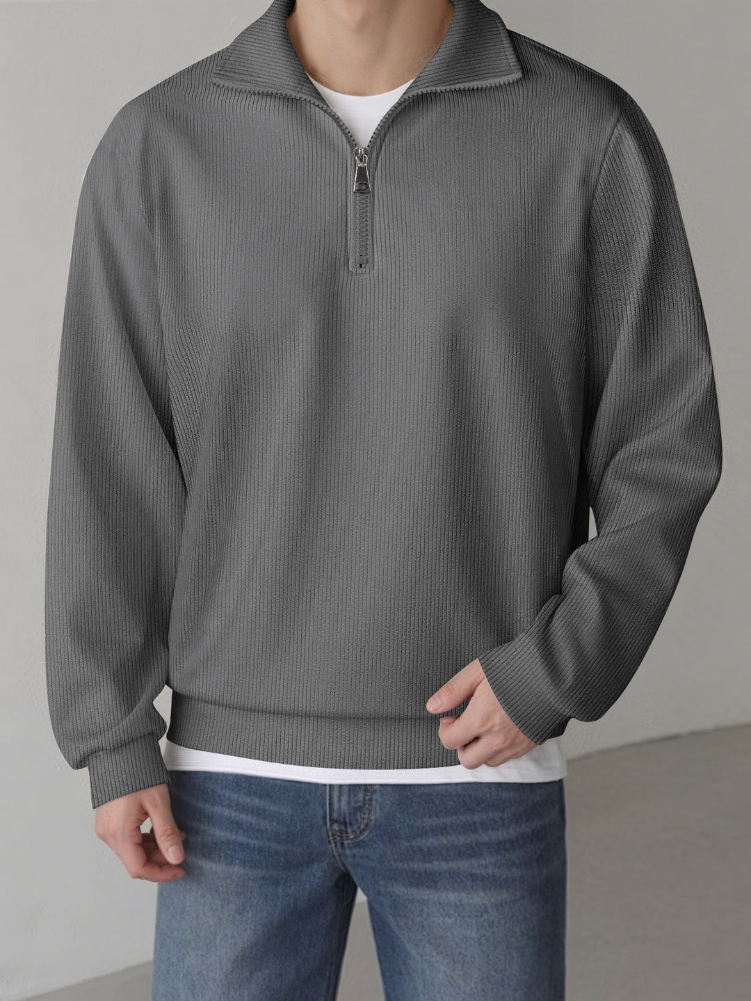 Herren lässiger Pullover mit halbem Reißverschluss Echoarchiv