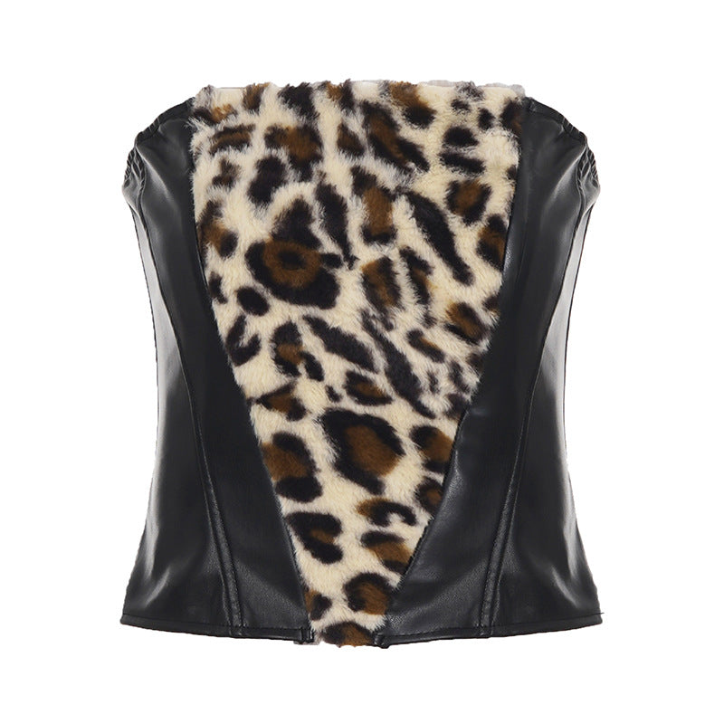 Damen Oberteil und Rockset mit Leopardenmuster und Kunstlederdetails Echo Archiv