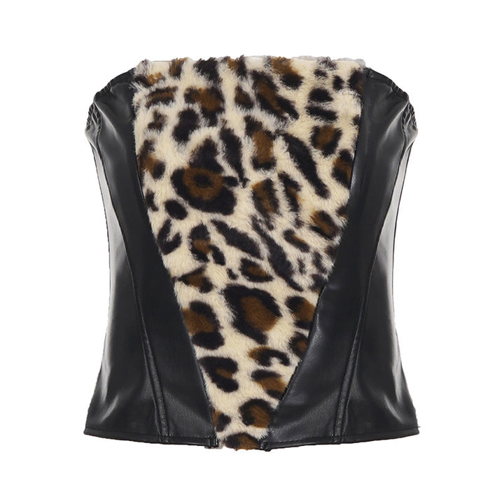 Damen Oberteil und Rockset mit Leopardenmuster und Kunstlederdetails Echo Archiv