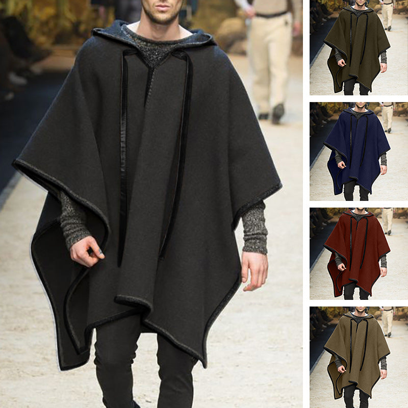 Herren Oversized Kapuzenponcho aus Strick mit geometrischem Mosaikmuster Echoarchiv