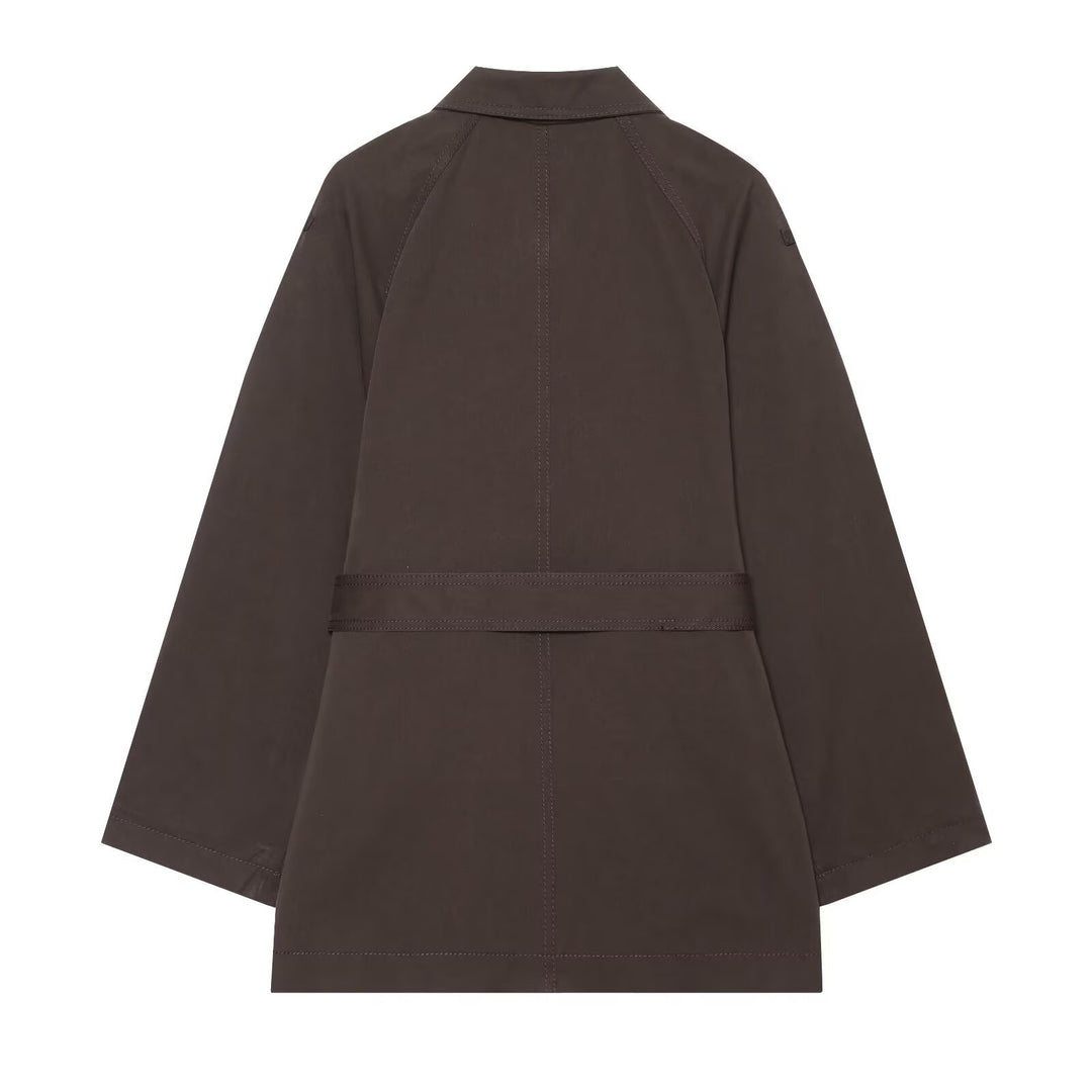 Damen Kurzes Cape-Trench mit taillierendem Bindegürtel und Schulterpatten Echo Archiv