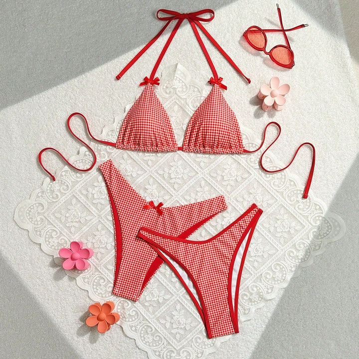Damen Triangel-Bikini im karierter Schnitt Echo Archiv